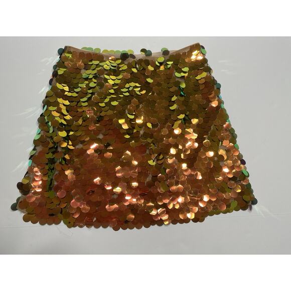 Zara Womens Size Small Orange Sequin Metallic Mini Skirt Showgirl NWT - Picture 3 of 6
